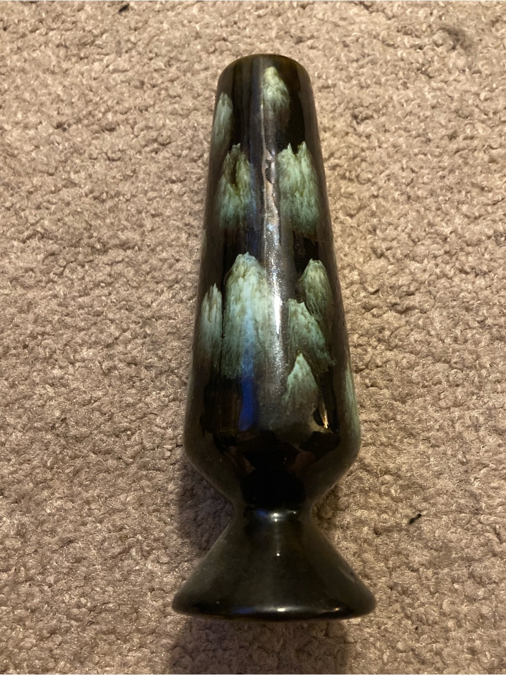 Handcrafted Black Ceramic Vase with Green Drip Glaze small vase